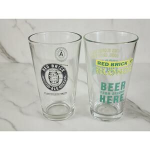 Red Brick Ale Blonde German Styler Lager Pint Beer Clear Glass 16oz Drinkware x2